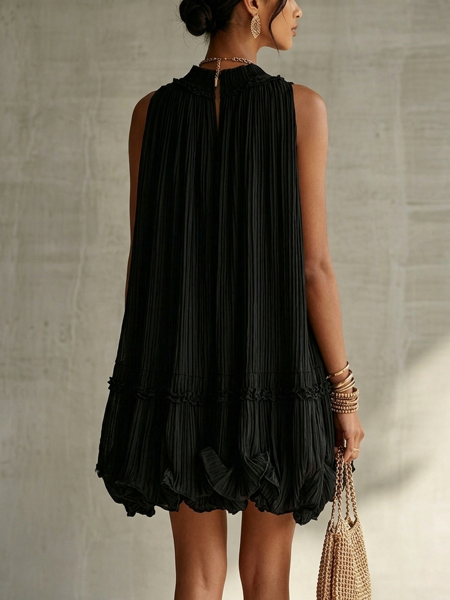 Casa Marbella™ | Vestido Mini Bianca Negro de Tejido Vaporoso