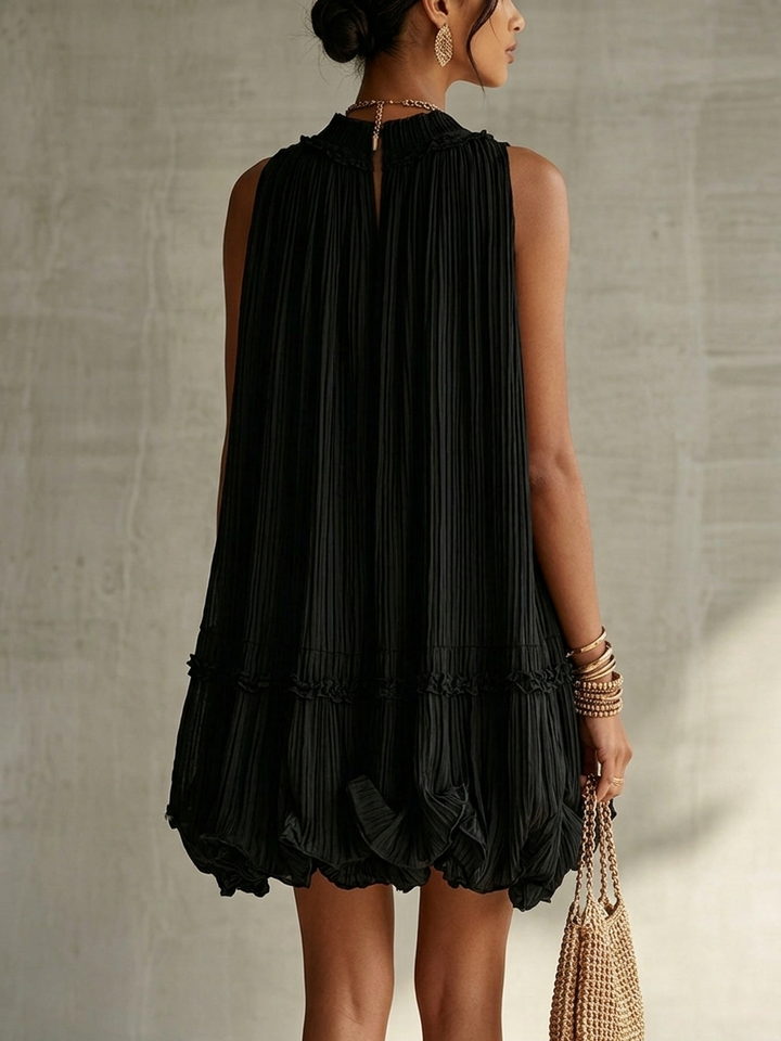 Casa Marbella™ | Vestido Mini Bianca Negro de Tejido Vaporoso