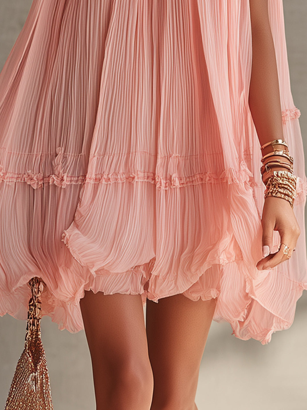 Casa Marbella™ | Vestido Mini Alessia Rosa de Estilo Romántico