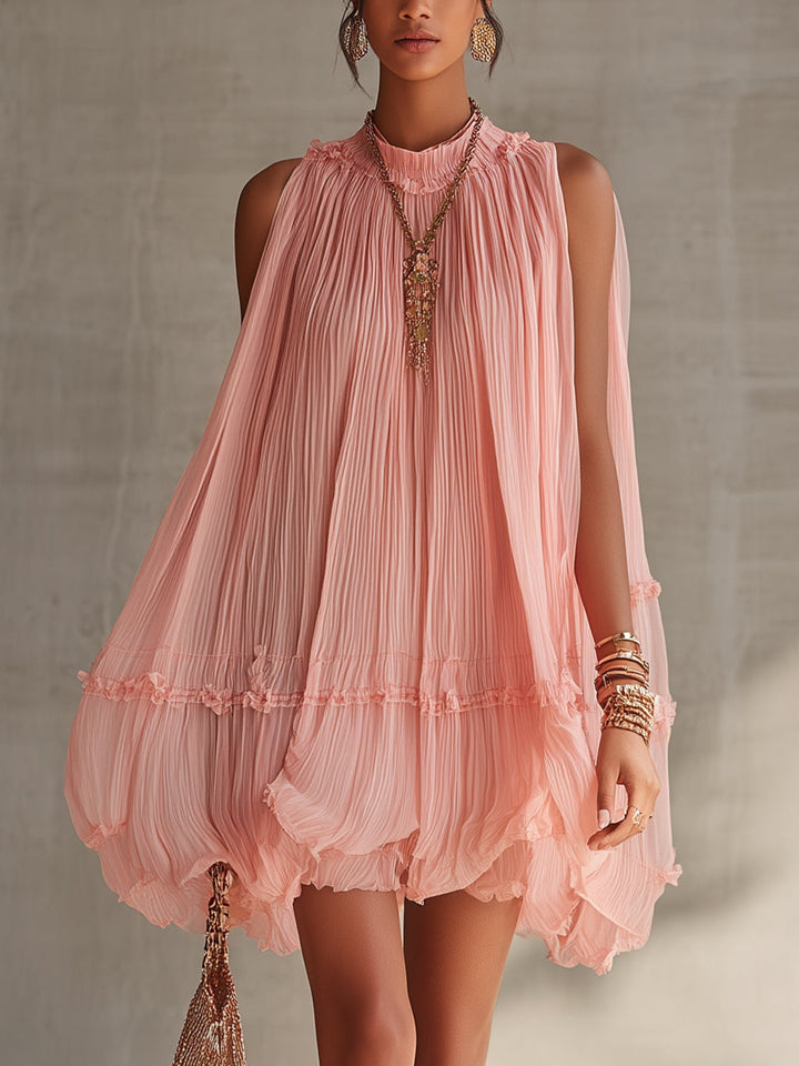 Casa Marbella™ | Vestido Mini Alessia Rosa de Estilo Romántico