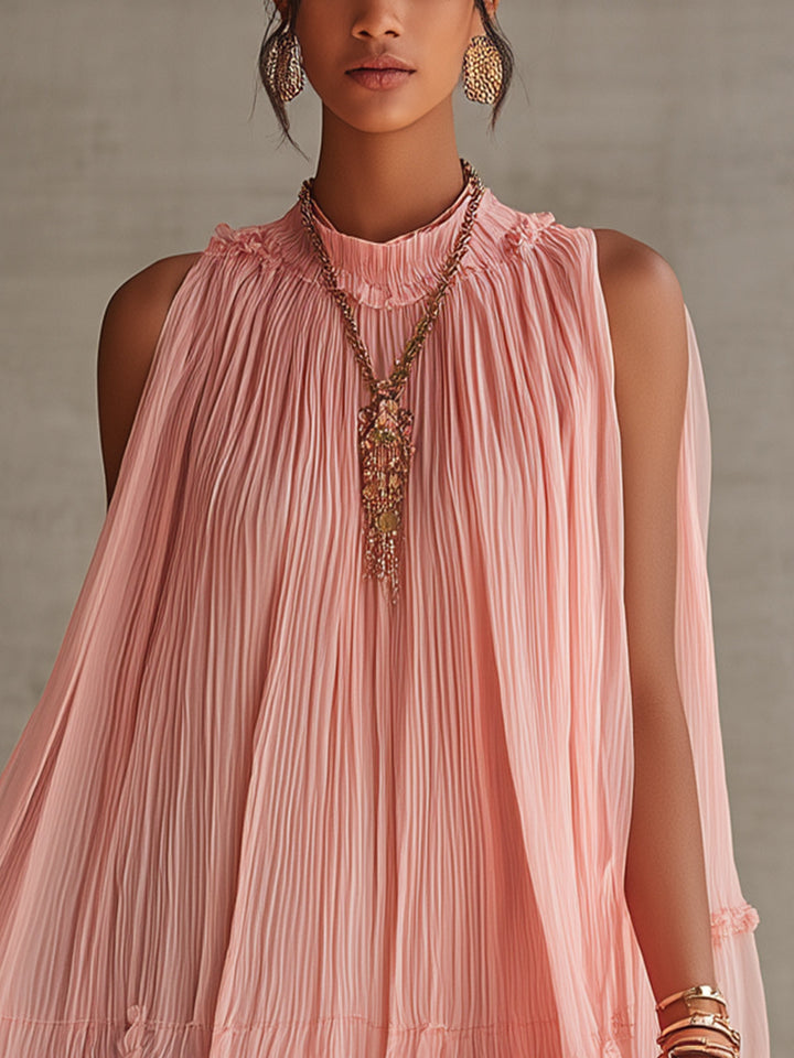 Casa Marbella™ | Vestido Mini Alessia Rosa de Estilo Romántico