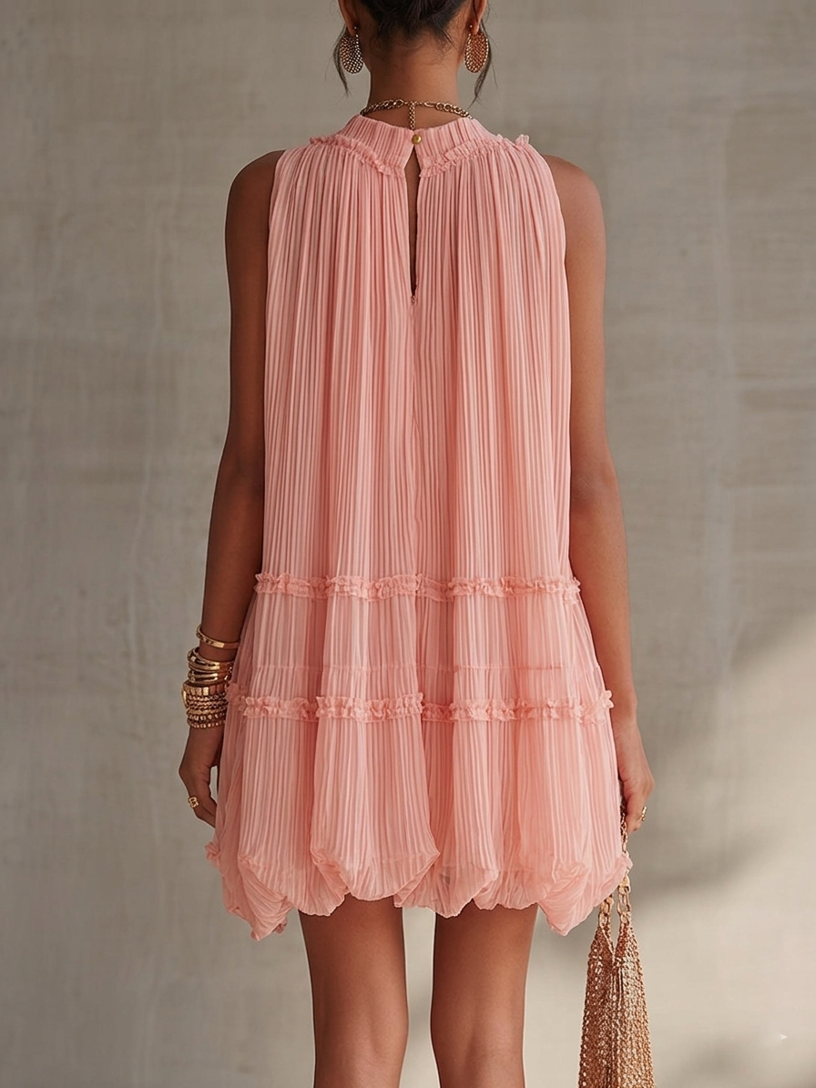 Casa Marbella™ | Vestido Mini Alessia Rosa de Estilo Romántico