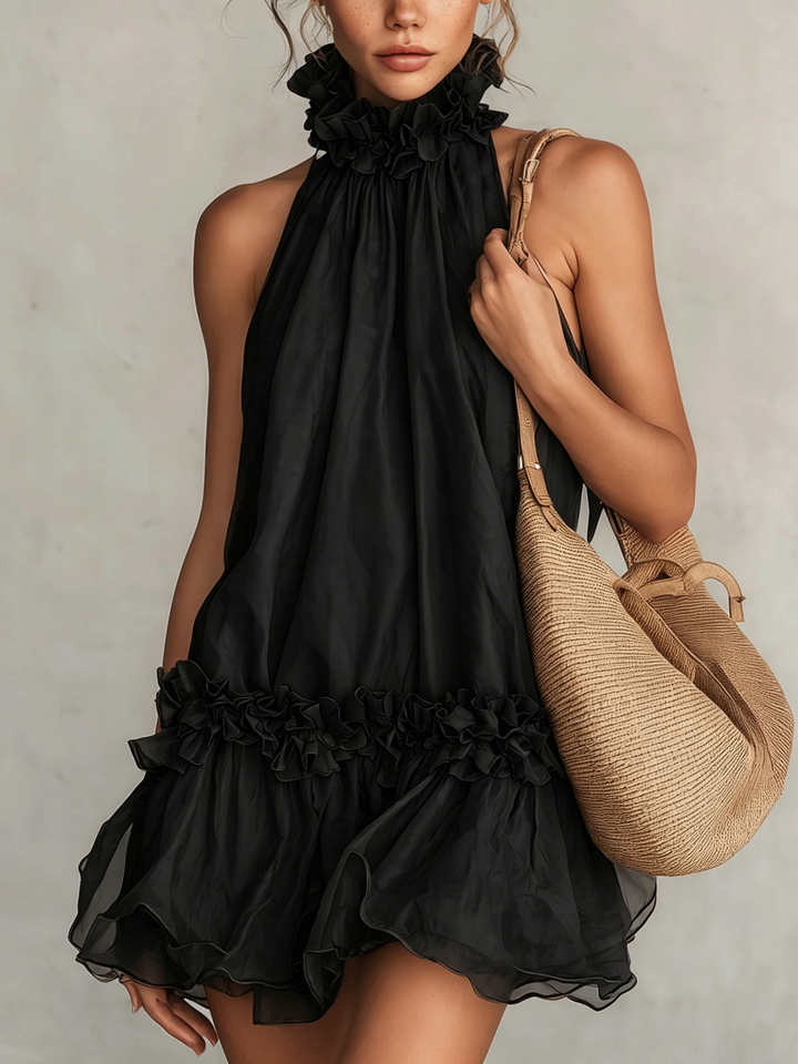 Casa Marbella™ | Vestido Mini Aurora Negro con Volantes
