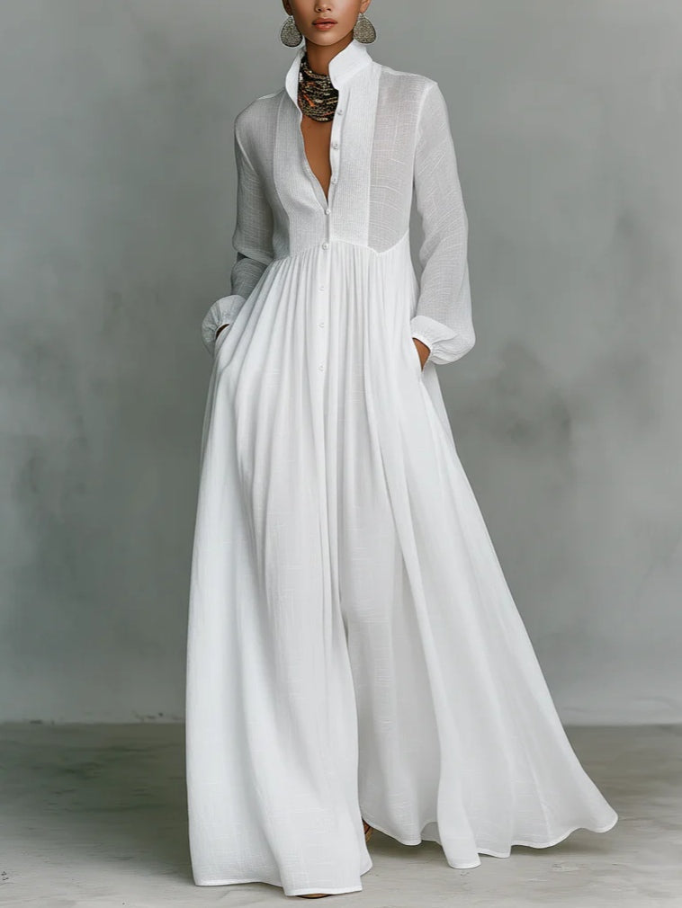 Casa Marbella™ | Vestido Maxi Léonie Minimalista con Cuello Alto