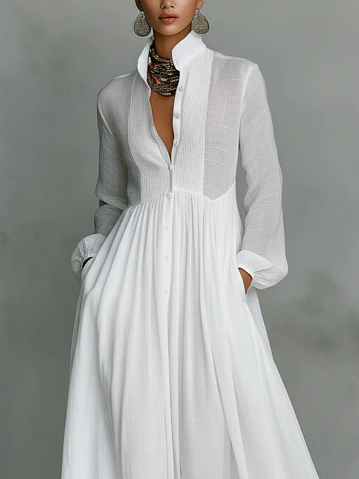 Casa Marbella™ | Vestido Maxi Léonie Minimalista con Cuello Alto