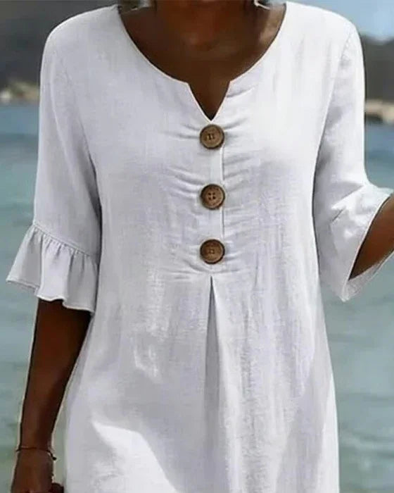 Casa Marbella™ | Vestido Vanesa™ Texturizado con Mangas Abullonadas y Botones