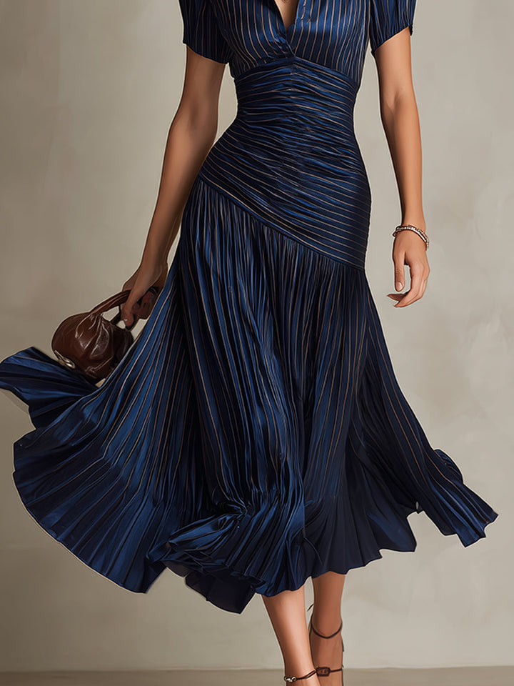 Casa Marbella™ | Vestido Midi Adriana de Satén a Rayas Retro
