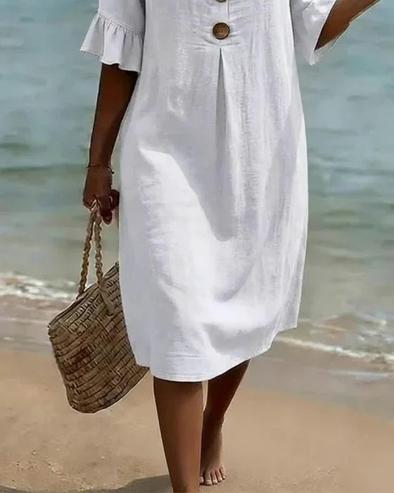 Casa Marbella™ | Vestido Vanesa™ Texturizado con Mangas Abullonadas y Botones