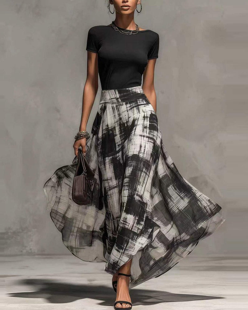 Casa Marbella™ | Conjunto Giorgia con Top y Falda Larga de Estampado Abstracto