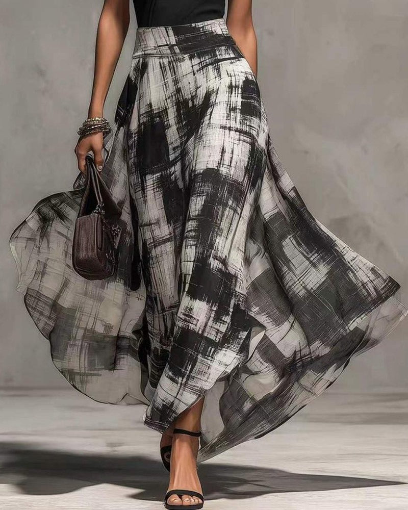 Casa Marbella™ | Conjunto Giorgia con Top y Falda Larga de Estampado Abstracto