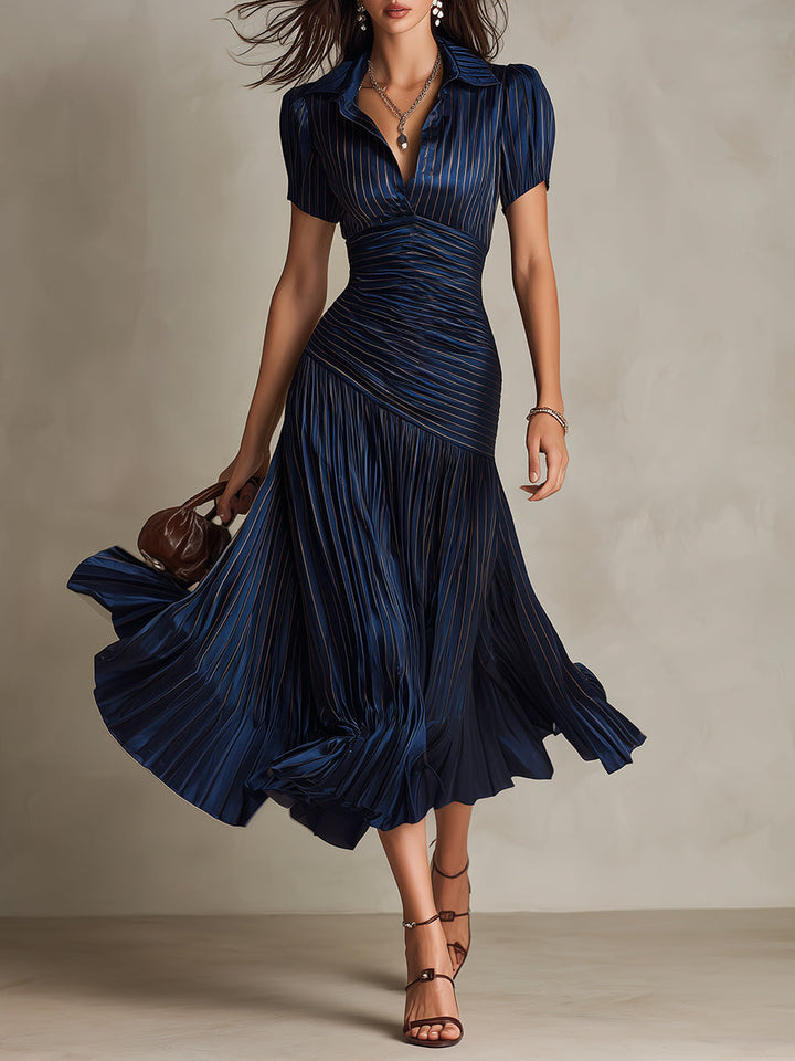 Casa Marbella™ | Vestido Midi Adriana de Satén a Rayas Retro