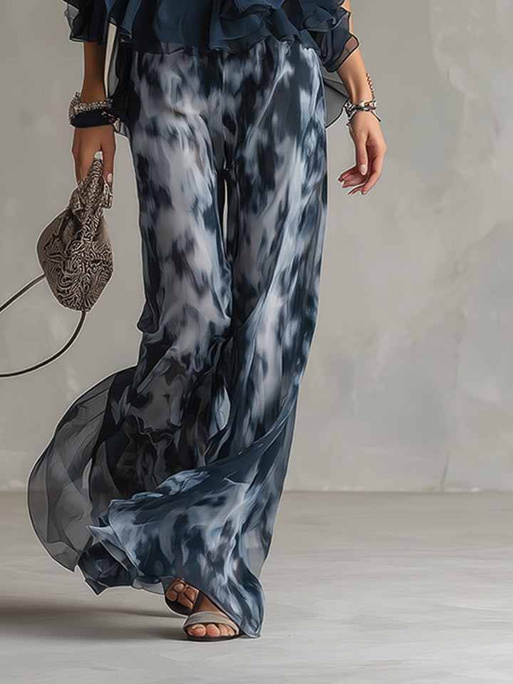 Casa Marbella™ | Conjunto Ludovica con Top Halter y Pantalón de Pierna Ancha Estampado