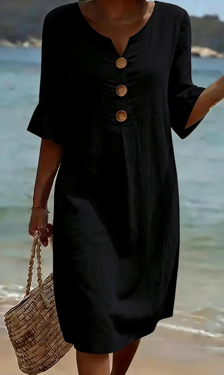 Casa Marbella™ | Vestido Vanesa™ Texturizado con Mangas Abullonadas y Botones