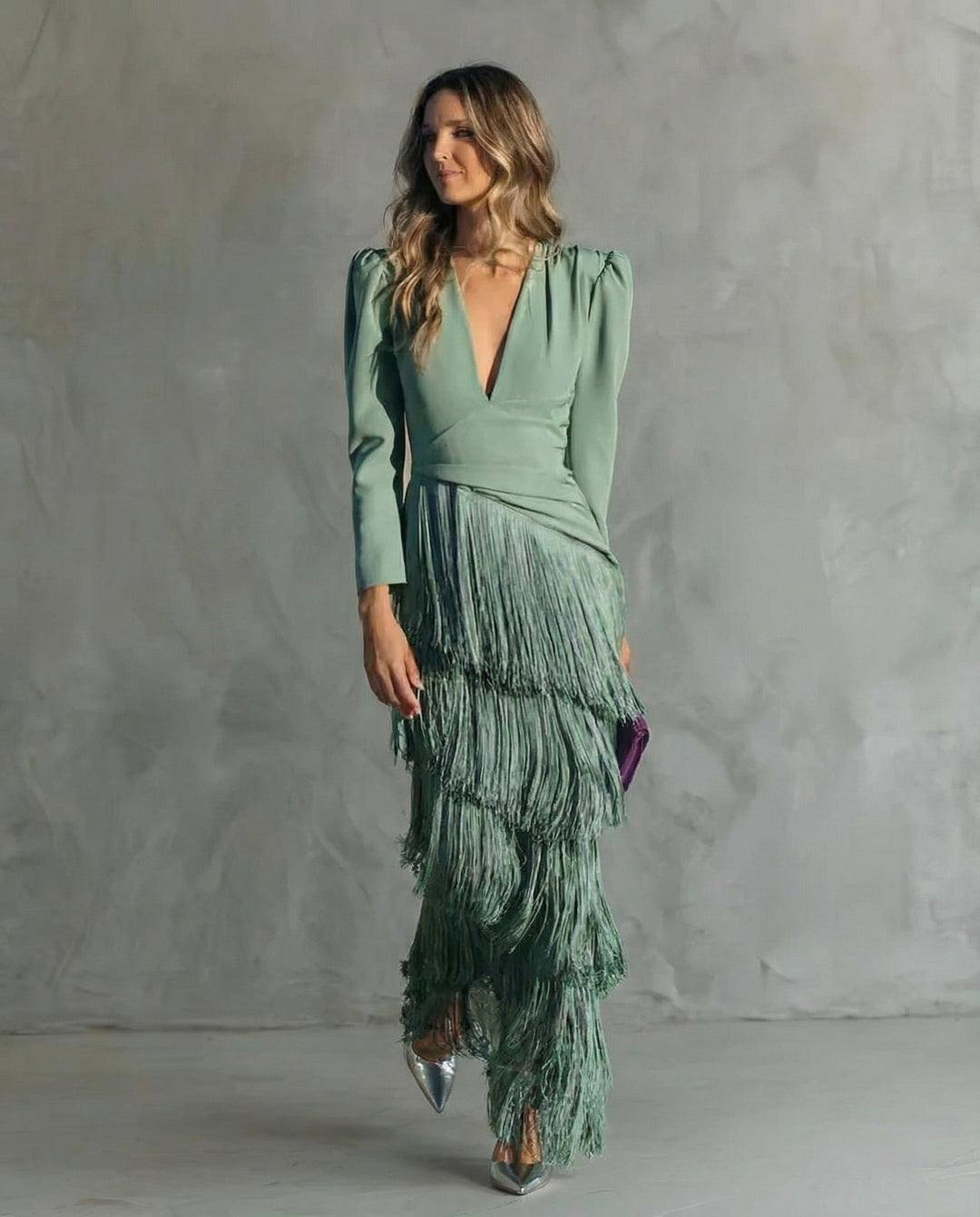 Casa Marbella™ | Vestido Chiara Elegante con Mangas de Flecos