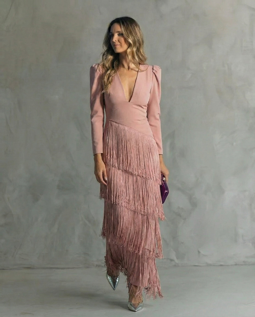 Casa Marbella™ | Vestido Chiara Elegante con Mangas de Flecos
