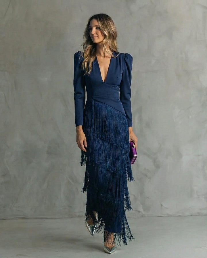 Casa Marbella™ | Vestido Chiara Elegante con Mangas de Flecos