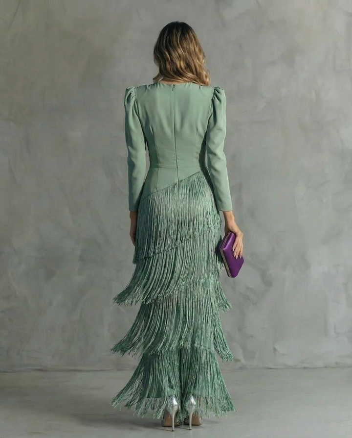 Casa Marbella™ | Vestido Chiara Elegante con Mangas de Flecos