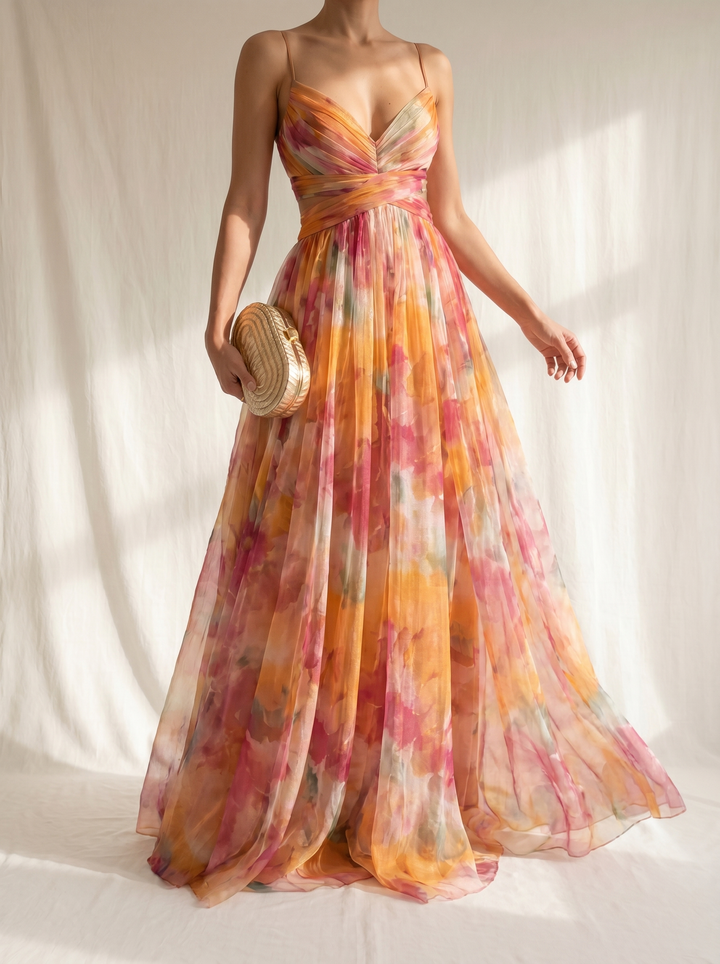 Casa Marbella™ | Vestido Maxi Giselle con Delicado Estampado Floral