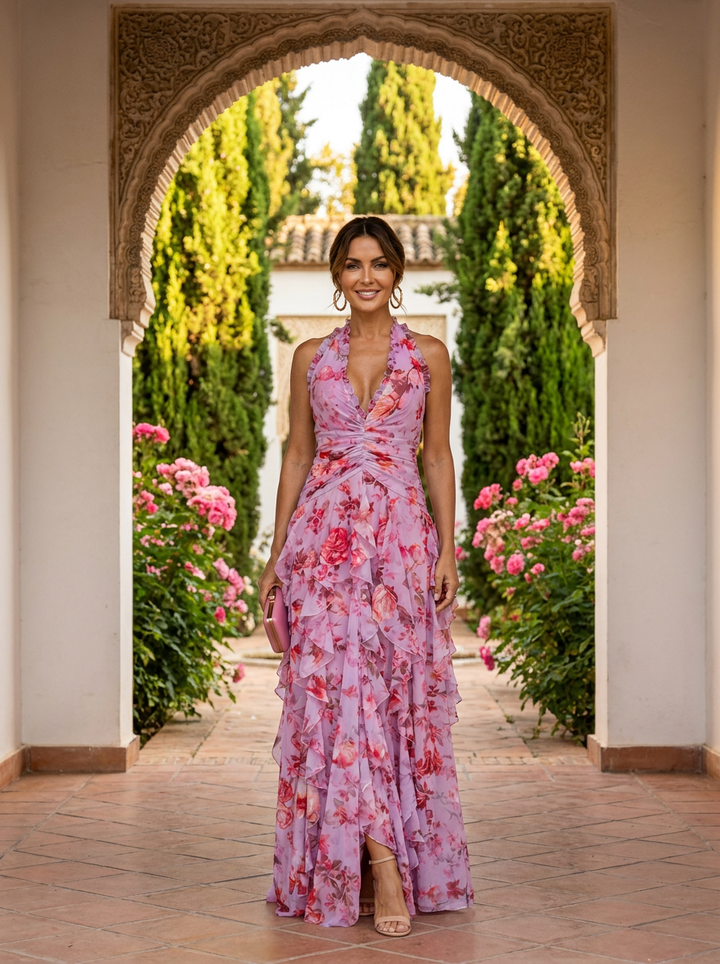 Casa Marbella™ | Vestido Largo Elegante con Cuello Halter