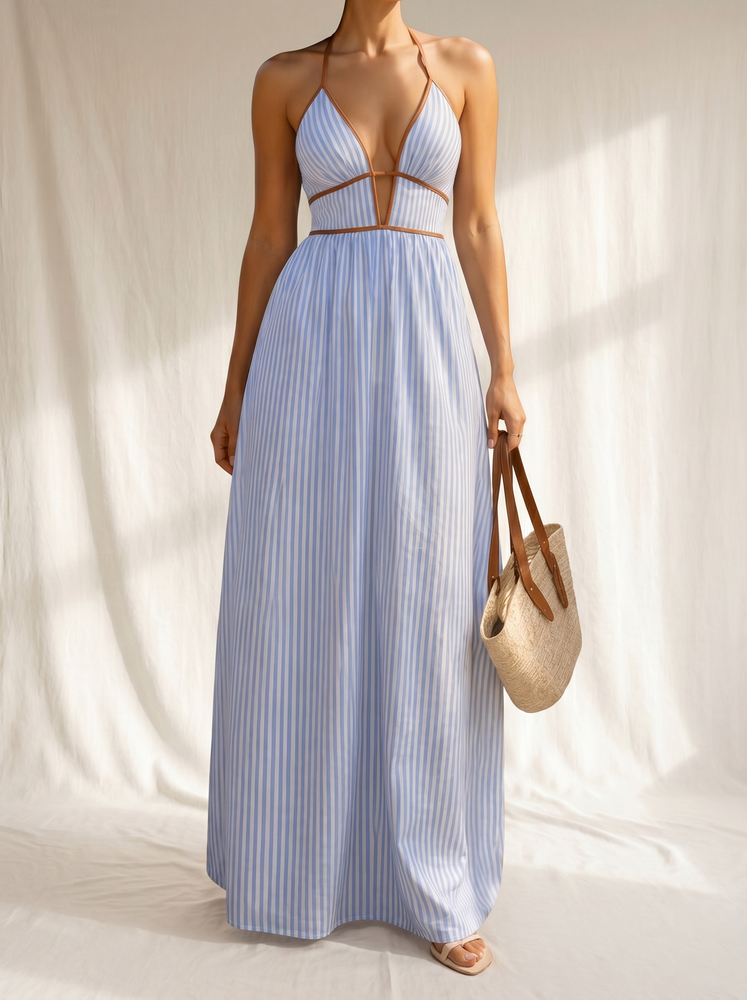 Casa Marbella™ | Vestido Largo Laurina a Rayas con Escote Cut-Out