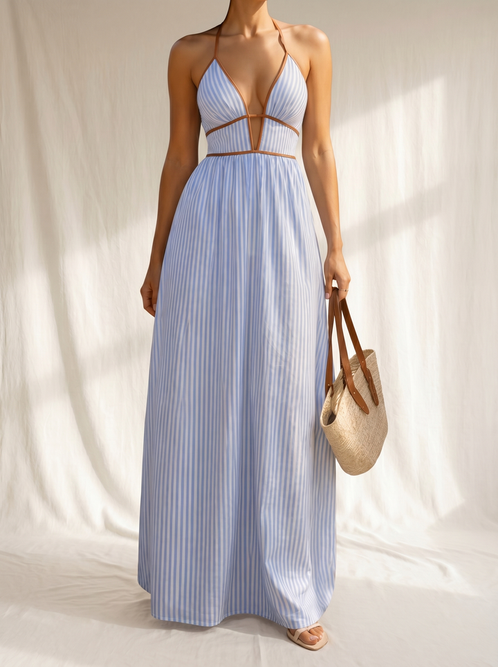 Casa Marbella™ | Vestido Largo Laurina a Rayas con Escote Cut-Out