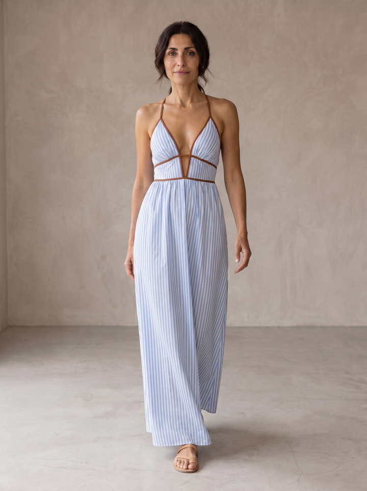 Casa Marbella™ | Vestido Largo Laurina a Rayas con Escote Cut-Out