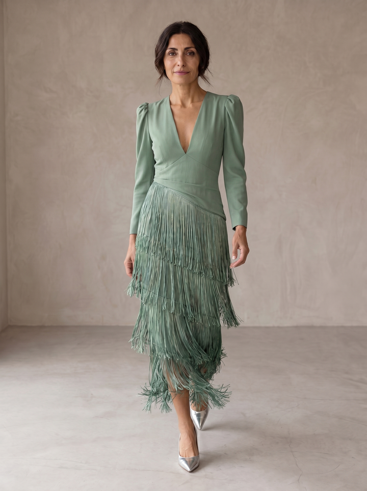 Casa Marbella™ | Vestido Chiara Elegante con Mangas de Flecos