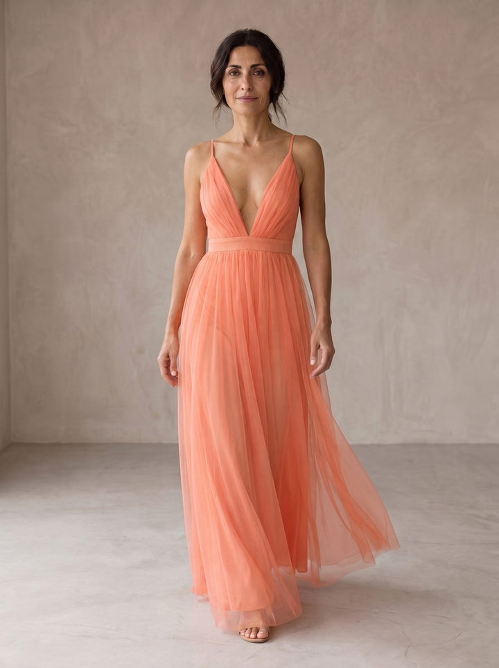 Casa Marbella™ | Vestido Maxi Ginevra en Tono Coral