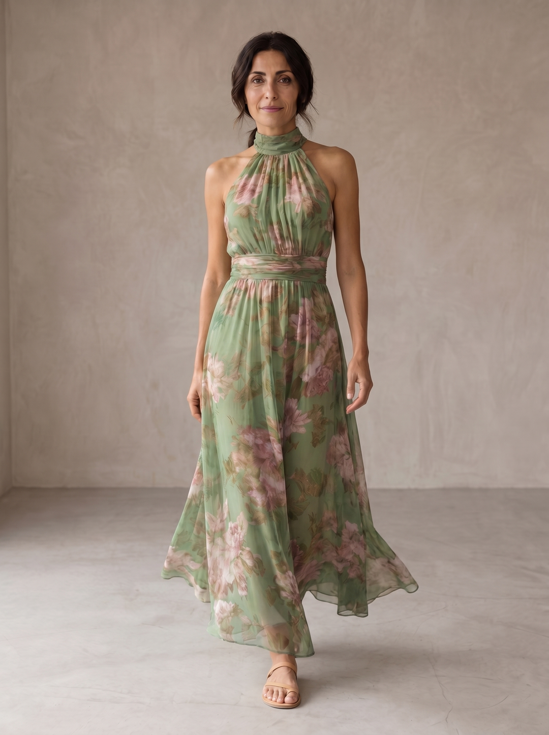Casa Marbella™ | Vestido Maxi Livia con Cuello Halter y Estampado Floral