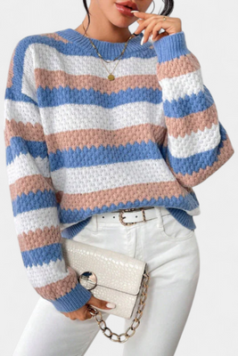 Kristen | Jersey Oversized de Cuello Redondo a Rayas