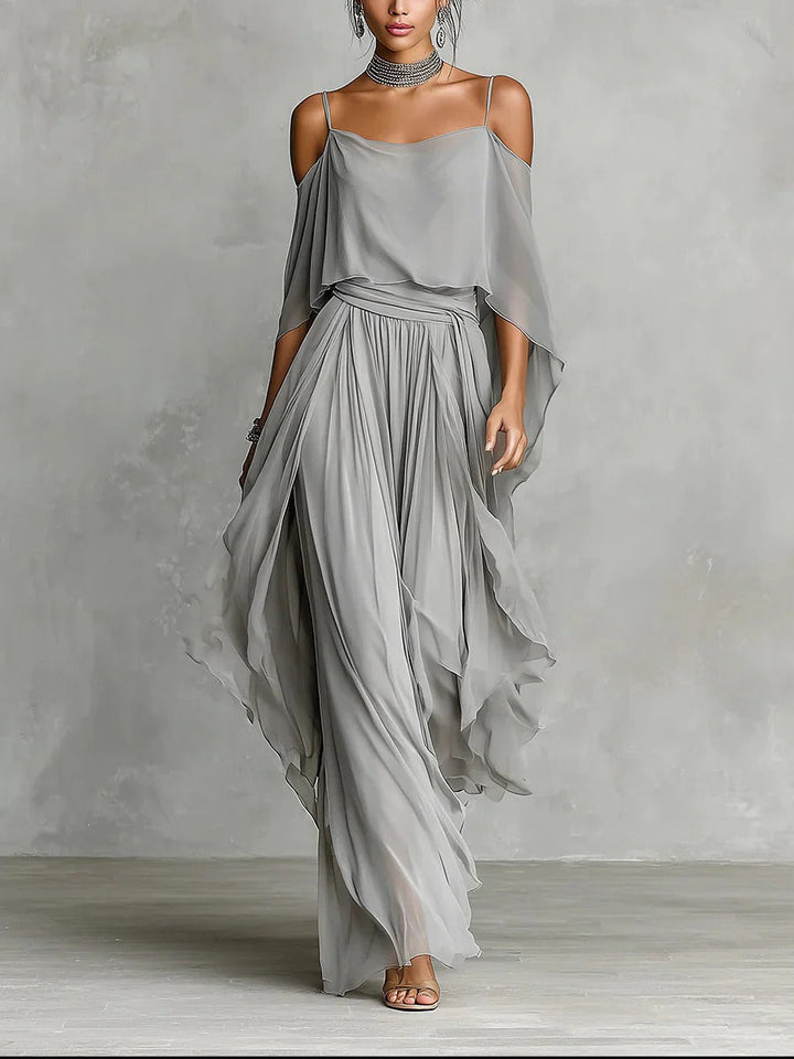 Casa Marbella™ | Conjunto Isabela Gris Fluido con Top de Tirantes y Pantalón Ligero
