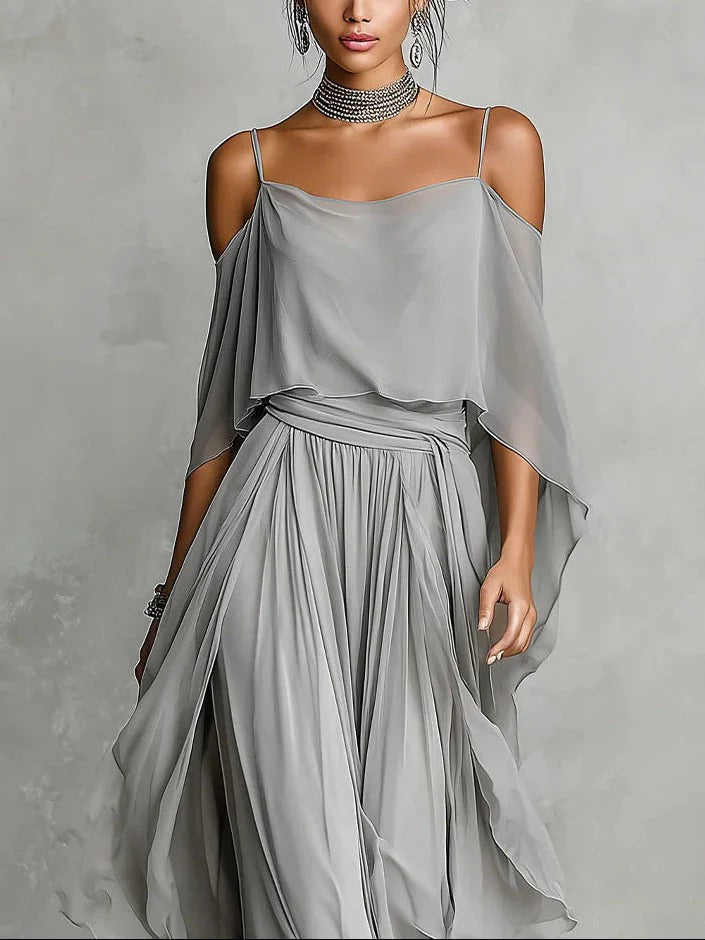Casa Marbella™ | Conjunto Isabela Gris Fluido con Top de Tirantes y Pantalón Ligero