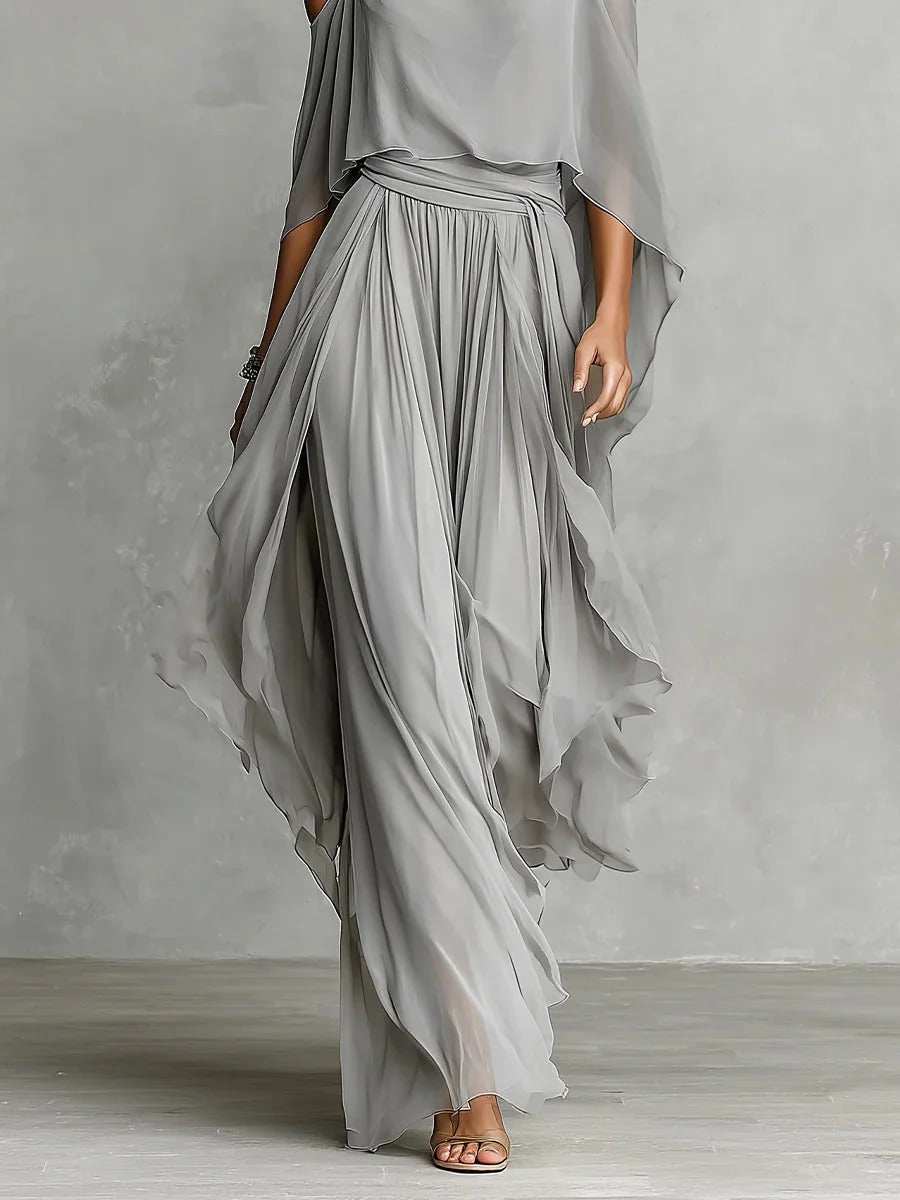 Casa Marbella™ | Conjunto Isabela Gris Fluido con Top de Tirantes y Pantalón Ligero