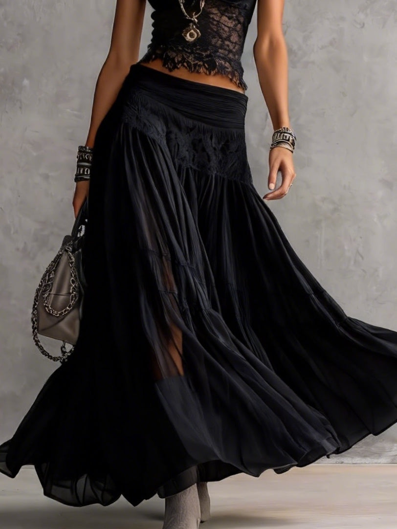 Casa Marbella™ | Conjunto Vanessa Dark Boho con Top Crop y Falda de Encaje