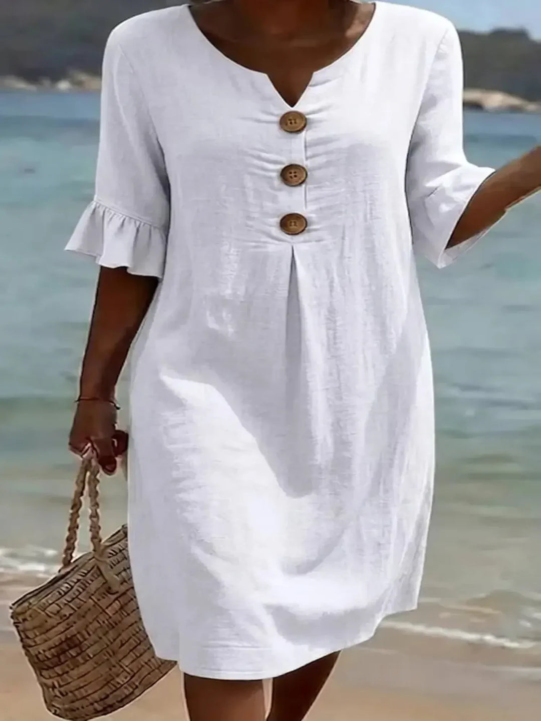 Casa Marbella™ | Vestido Vanesa™ Texturizado con Mangas Abullonadas y Botones