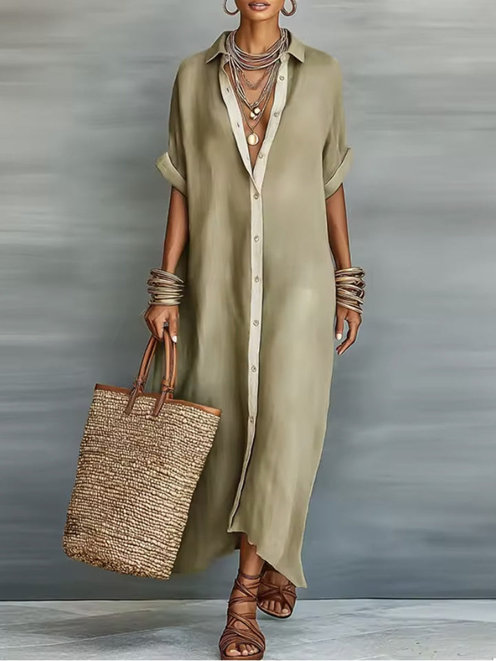 Casa Marbella™ | Vestido Largo Manelle Verde Oliva con Diseño Minimalista